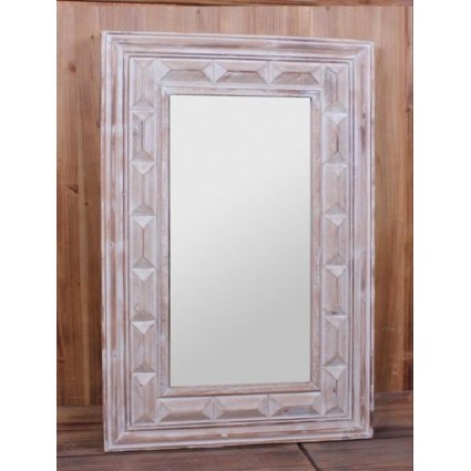 Espejo de madera color crema marco tallado - ALBERT