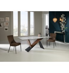 Mesa de comedor metal y madera tapa mármol - NOA