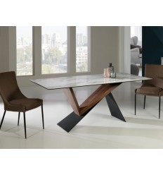 Mesa de comedor metal y madera tapa mármol - NOA