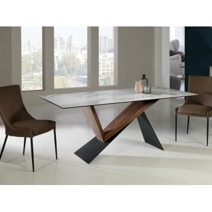 Mesa de comedor metal y madera tapa mármol - NOA