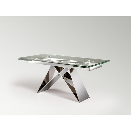 Mesa comedor acero alto brillo y cristal - MIKA