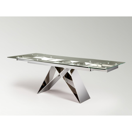 Mesa comedor acero alto brillo y cristal - MIKA