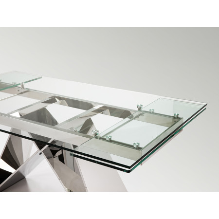 Mesa comedor acero alto brillo y cristal - MIKA