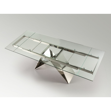 Mesa comedor acero alto brillo y cristal - MIKA